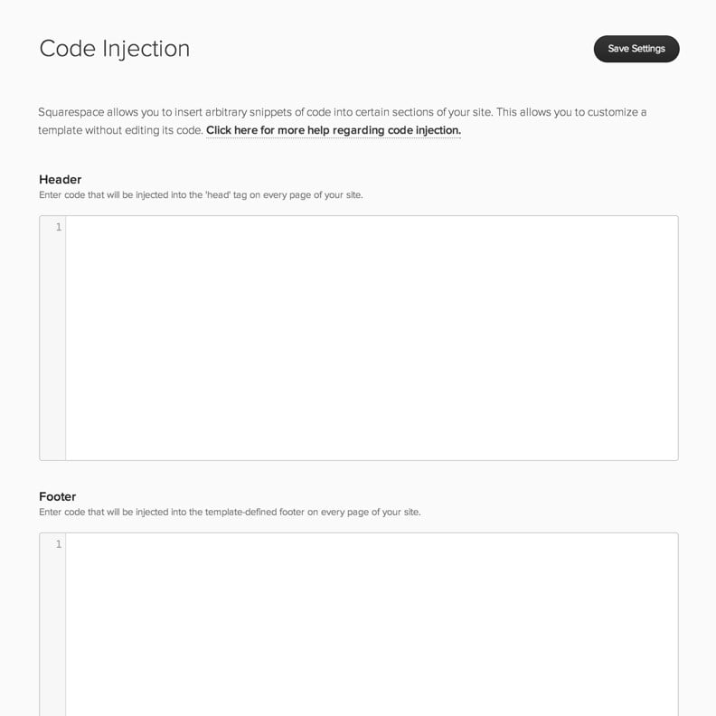 Squarespace code injection screen