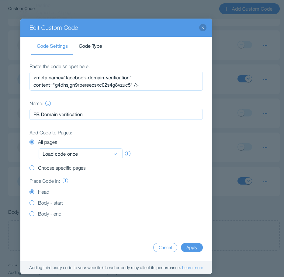 Wix custom code modal
