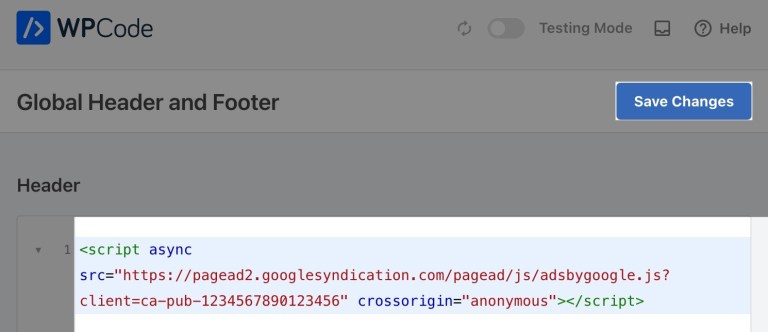 WordPress WPCode header and footer screen